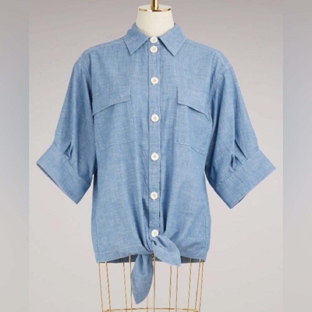 LIKE NEW Chloe Paloma Chambray Tie-Front Button Down Shirt, Size 6